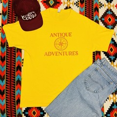 Jerzees Dri-Power Yellow Graphic Men’s T-Shirt Antique Adventures Size L