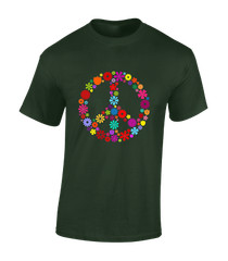 FLOWERS PEACE SIGN MENS T SHIRT RETRO SUMMER OF LOVE 80’S 90’S CLASSIC PRIDE