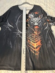Dragon Graphic Lace Up Henley Shirt Mens 3XL Black Fire Red Long Sleeve Gothic