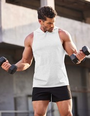 Men’s Workout Hooded Tank Tops Bodybuilding Muscle T Shirt Sleeveless Gym Hoo…