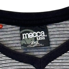 Mecca Men’s Shirt Y2K Vintage Streetwear Striped Ringer Zipper Pocket Black 2XL