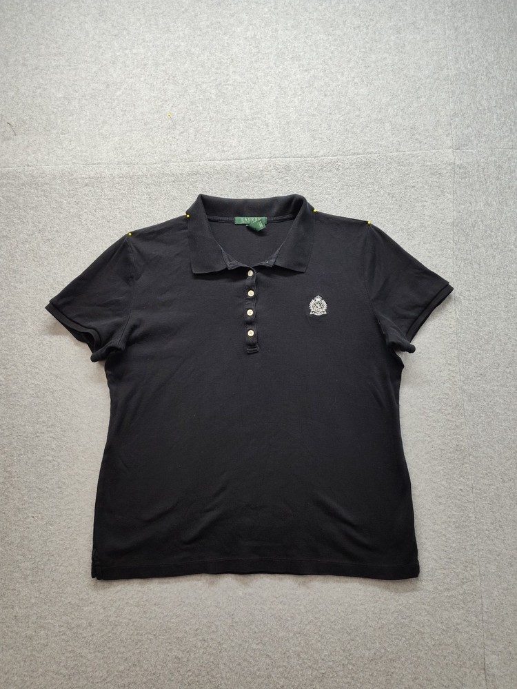 Lauren Ralph Lauren Men Polo Shirt XL Black Short Sleeve Crest Logo Button Front