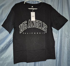 Athmile Black LOS ANGELES California Logo Crew Neck SS Oversized Tee Size M NWT