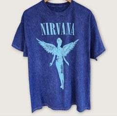 Nirvana Mineral Wash In Utero Band Tee Mens X Large XL Blue Kurt Cobain Grunge