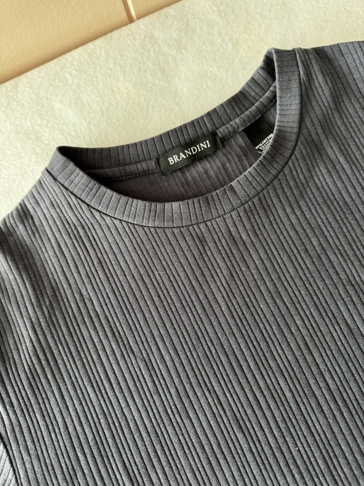 Brandini Dressy T-Shirt Crew Neck Ribbed Short Sleeve Blue Men’s Large