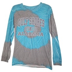 Yazbek Gulf Shores Alabama Tie Dye Long Sleeve T-Shirt Blue Grey Mens Small