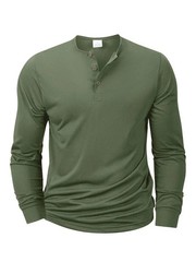 Mens Cotton Slim Fit Long Sleeve Henley T-Shirt Casual Button Tee Top Gym Gift