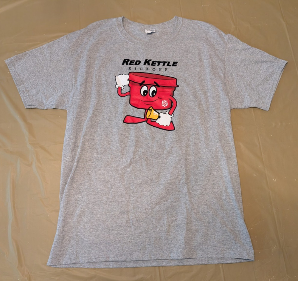 Jerzees Dri-Power Gray Red Kettle Kickoff Salvation Army T-shirt Large (Fits M)