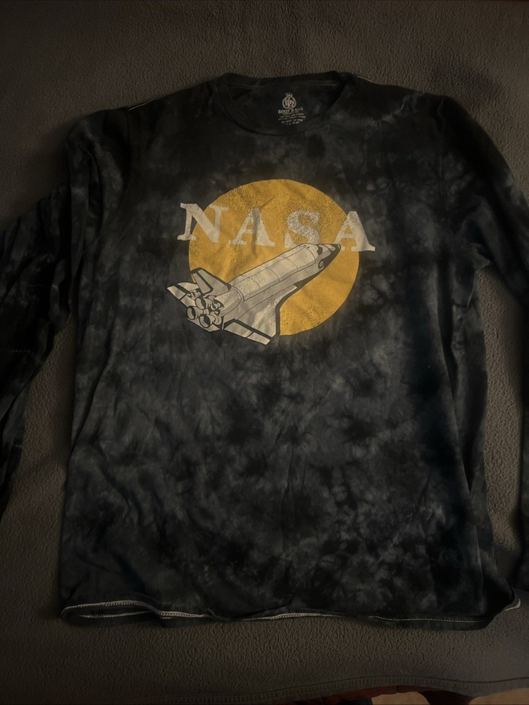 NASA T-shirt Men’s XL Black Gray Adult Long Sleeve Tie Dye USA Casual Outdoors