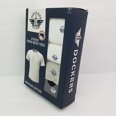 Dockers Mens Size S 34-36 White Gray Black Premium Cotton Crew Neck T-Shirts 4Pk