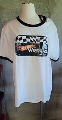 Wrangler Hot Wheels Men’s Ringer T-Shirt XL White/Black Racing Graphic Logo