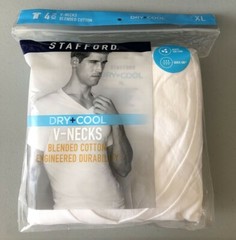 Stafford 4-Pack Men’s Dry+Cool Blended Cotton V-Neck T-Shirts White