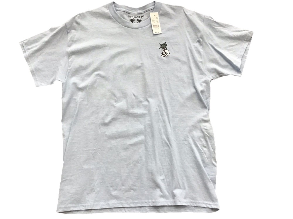 New RIOT SOCIETY Pacsun Light Blue T-Shirt w/ Skull & Palm Tree Men Large S/S