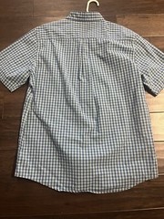Mens Chaps Aqua Blue Red Navy striped button down shirt top size L easy care