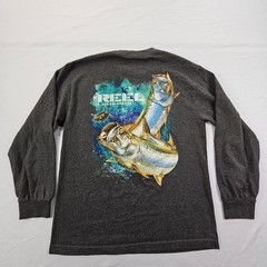 Reel Legends Fish Gray Long Sleeve Cotton T-Shirt Men’s M