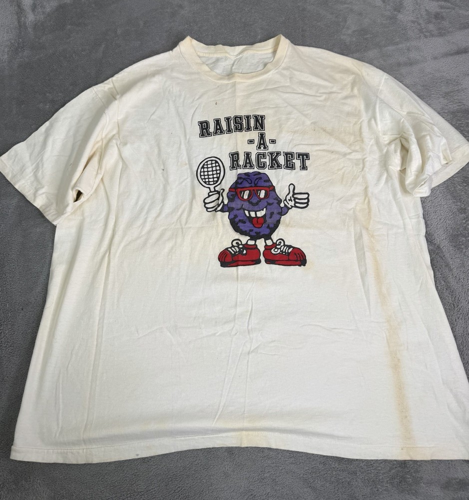 Vintage 90s Raisin Comedy Short Sleeve T Shirt Men’s Size XL White