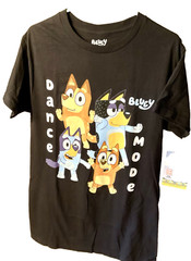 Bluey “Dance Mode” T-Shirt Unisex Adult Black with Bandit, Chili, Bluey + Bingo