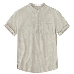Camiseta Hombre Algodón Lino Manga Corta Color Sólido Verano Cómoda Casual