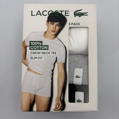 Lacoste Men’s Cotton Slim Fit Crew Neck T-Shirts (3 Pack) White Gray & Black XS