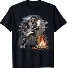 Cool Bigfoot Playing Bass Guitar, Sasquatch Big Foot Rock T-Shirt