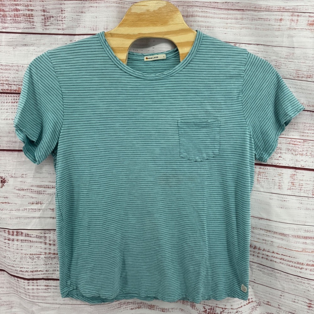 Marine Layer Shirt Mens Large Striped Short Sleeve Pocket Crewneck Casual Preppy