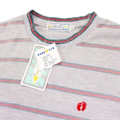 Vintage NWT Hang Ten Mens Small Gray Striped Crewneck T Shirt Poly Cotton Blend
