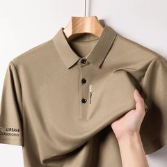 New Men’s Business Casual Short Sleeved Shirt with Badge Solid Color Polo Shirt
