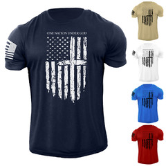 Men’s One Nation Under God USA Flag T Shirt American Patriotic 100% Cotton
