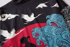 Niepce Streetwear Japanese Black Kimono Graphic Tee Samurai Short Sleeves Shirt