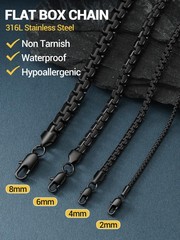 Stylish Stainless Steel Flat Box Link Chain Necklace for Men, Silver/Gold/Bla…