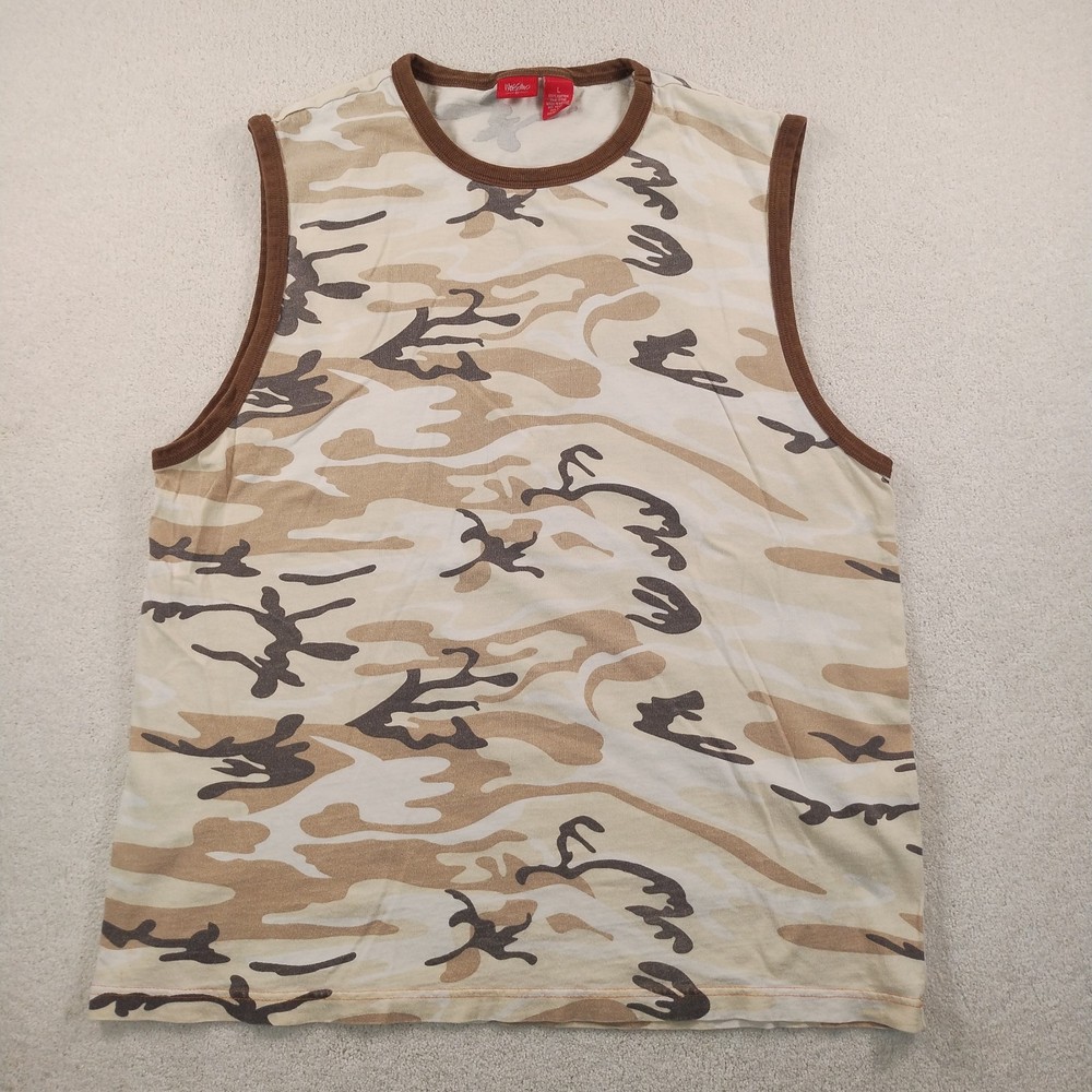 Vtg Mossimo Sleeveless Ringer Shirt Men’s L Desert Camo Grunge Skate Surf y2k