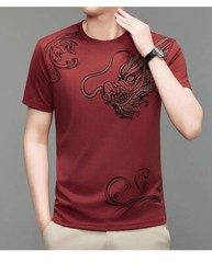 New Men Fashion Trend Dragon Rhinestones Hot Drill Short Sleeve Summer T-Shirt
