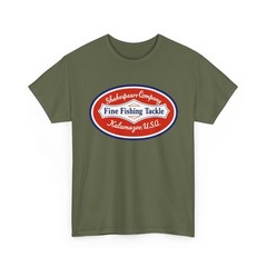 Shakespeare Co. Fine Fishing Tackle Kalamazoo Michigan Vtg Retro Logo T-Shirt