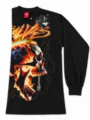 Evil Vice Flaming Skull Long Sleeve T-Shirt Black Graphic Tee Size L USA