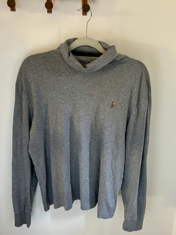 Polo Ralph Lauren Gray Cowl Neck Pullover Sweatshirt Men’s L Embroidered Jersey