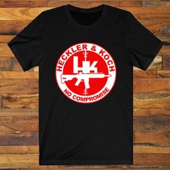 New HK Heckler and Koch Logo Guns Firearms Men’s Black T-Shirt S to 3XL
