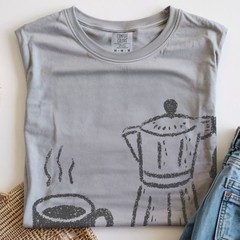 Coffee and Croissant Graphic Tee Hand-Drawn Sketch Art