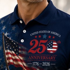 USA 250th Anniversary Polo Patriot Soldier Veteran 1776-2026 US Flag (S-5XL)