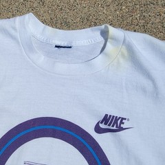 Vtg 80s Nike Swoosh Running Race Get In Gear T-shirt Single Stitch White Med USA