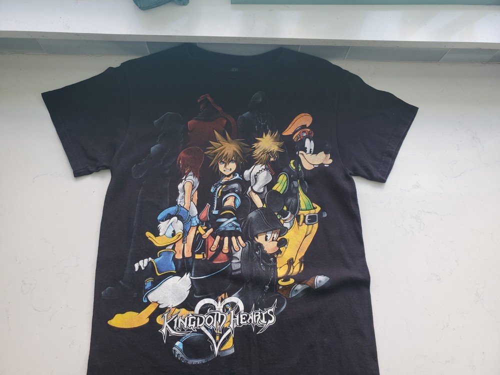 Kingdom Hearts Disney Graphic T-Shirt Black Sora Donald Goofy Sz medium