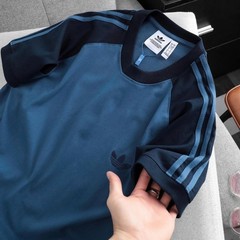 ADIDAS ORIGINALS 3-STRIPES CALIFORNIA Retro Trefoil TEE SHIRT ~ BLUE SLIM FIT