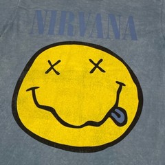 NIRVANA SMILEY FACE FADED BLUE T SHIRT (MEDIUM)