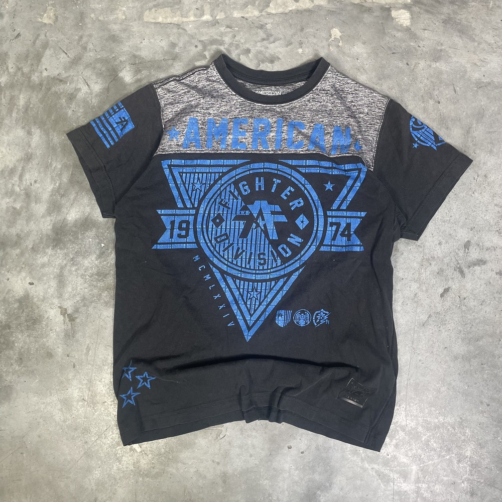 American Fighter Men’s Short Sleeve T-Shirt M, Blue/Gray