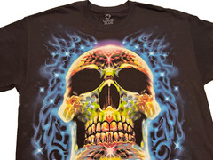 Liquid Blue Multi-Color Skull Graphic On Black T-Shirt Medium Brand New