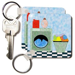 3dRose Red Blue Green Laundry Room – Key Chains, 2.25 x 4.5 inches, set of 2