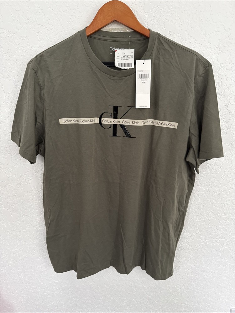 Calvin Klein Green Olive Men’s Monogram Logo Crewneck T-Shirt Size Large