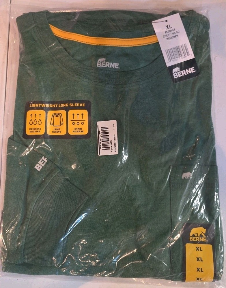 NIP Berne Long Sleeve Light Weight Pocket T-Shirt Men’s XL Green
