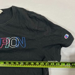 Champion T Shirt Mens L Black Embroidered Logo Cotton Ribbed Crew Neck Pullover
