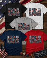 USA Patriotic Landmarks American Flag Eagle Statue of Liberty Graphic T-Shirt