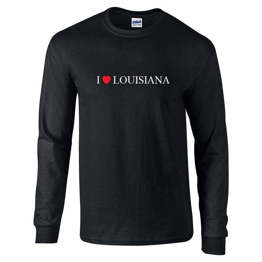 I Love LOUISIANA Cotton T-Shirt Black White Red Heart Long Sleeve Shirt S-5XL
